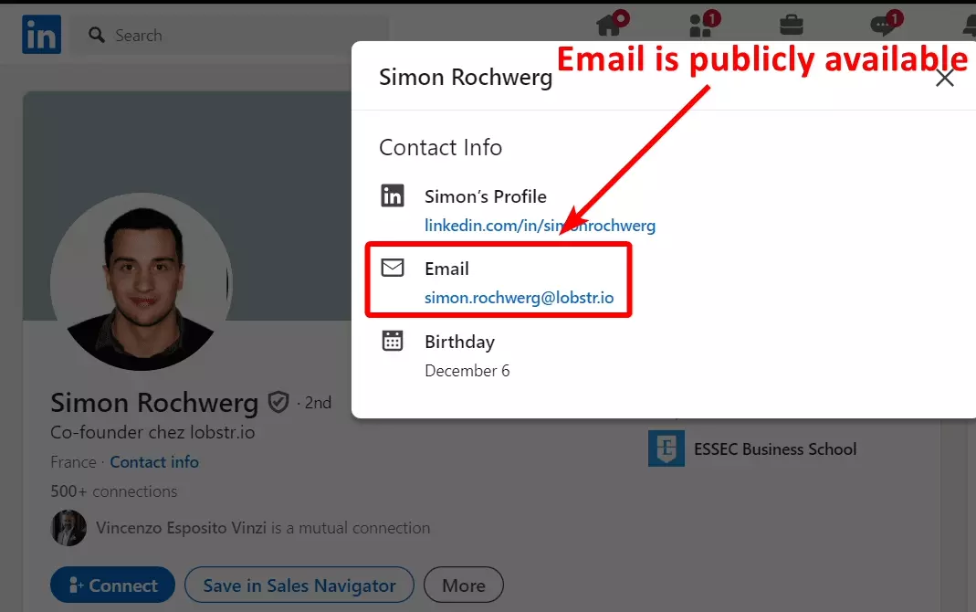 Where to find public email on LinkedIn profile