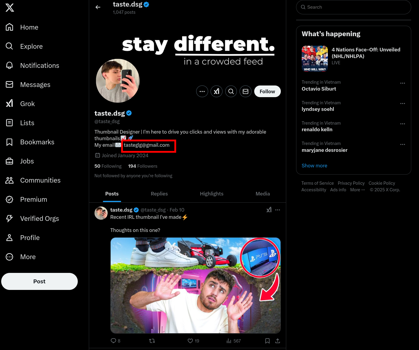 Where to find public email on Twitter profile